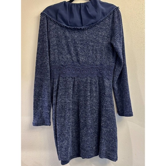 Altar’d State Ruffle Button Down Blue Sweater Cardigan Dress Small Side Pockets - Picture 10 of 16